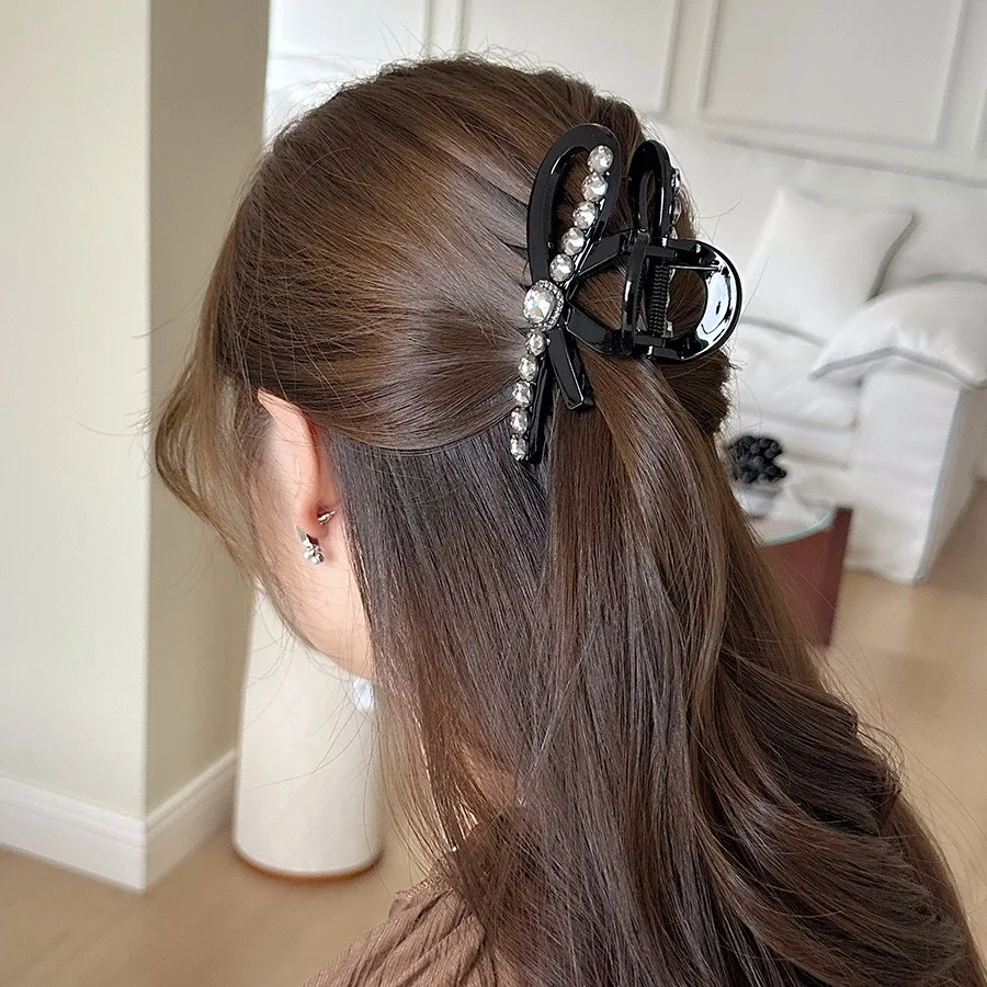 Summer New Korean Sparkle Butterfly Hair Clip Crystal Rhinestone Ponytail Claw Premium Elegant for Back Head
