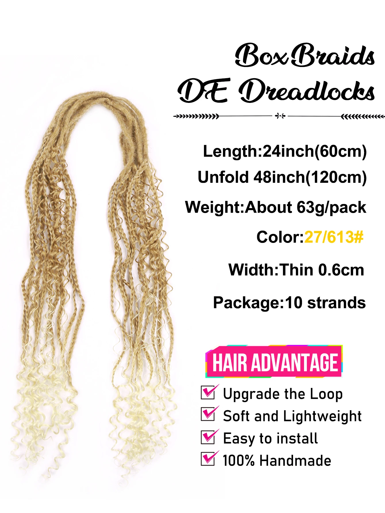 Handmade Dreadlocs Hair And Synthetic Curly Braids Crochet Hair Bohemian Bob Box Braid Hair Extension End Spring Curl For Women