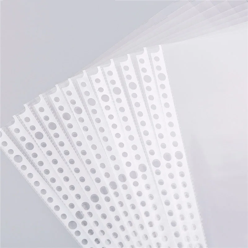 50Pcs/Lot A4 30Hole Clear Plastic Folder Bag Transparent Punched Pocket Filing Paper Loose Leaf Document Sheet Protectors Office