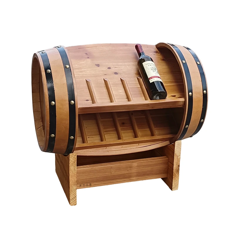 

Oak barrel red wine rack Double-layer display rack Solid wood barrel-shaped red wine cabinet locker Supermarket winery
