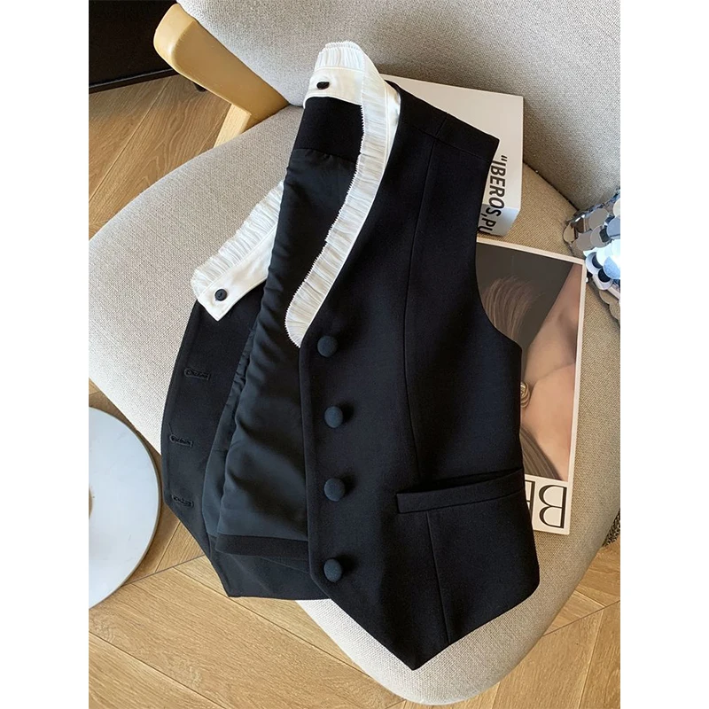 민소매 수트 베스트 여성 V넥 슬림 탑 여성 패션 말 클립 오프숄더 탑 오피스룩 캐주얼웨어