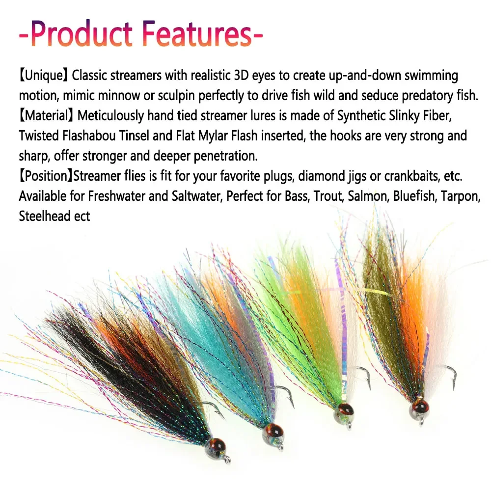 Bimoo #1 2/4pcs 4.13inch 3D Fish Eyes Minnow Streamer Synthetic Fiber Baitfish Fly Trout Bass Salmon Steelhead Fishing Lures