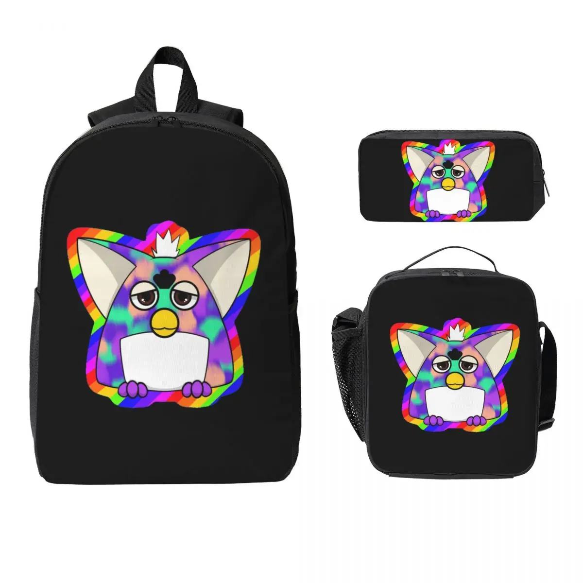 

Gay Tye Dye Furby Relaxed Fit Backpack Boys Girls BookBag School Bag Computer Shoulder Bags 3ps Insulated Lunch Bag Pencil Case