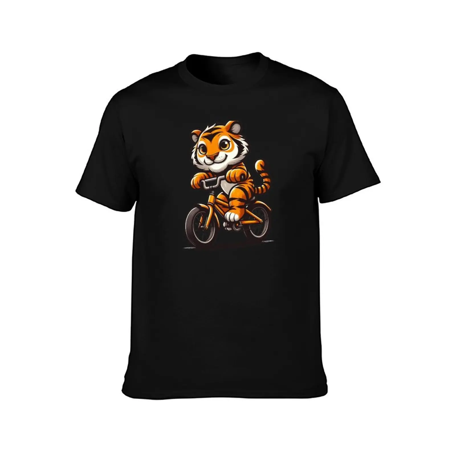 Cute Tiger Riding Bicycle T-Shirt Lightweight Print T-Shirt