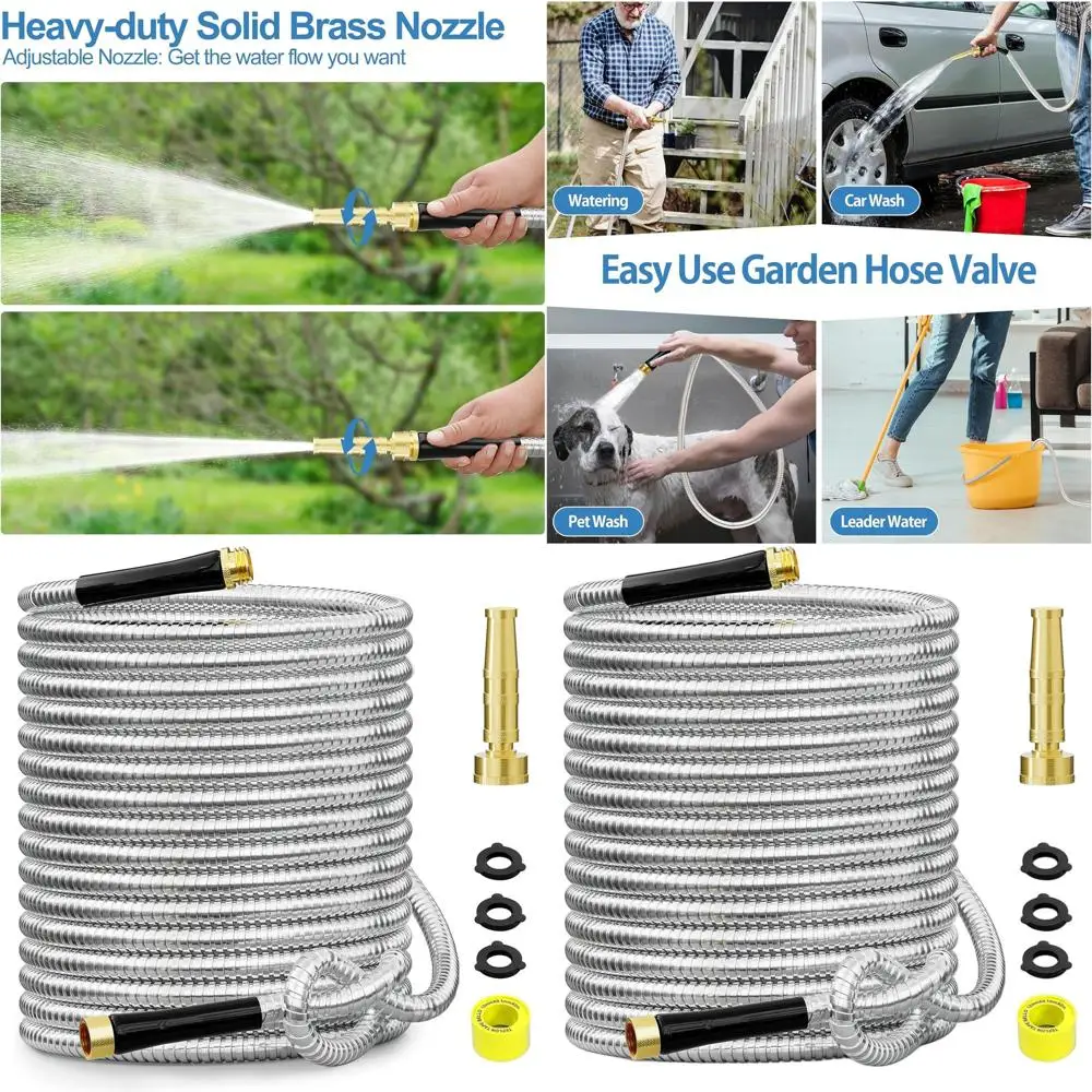 

Гибкий садовый шланг из нержавеющей стали объемом 75 футов, устойчивый к ударам, легкий, с резиновой ручкой для наружного использования