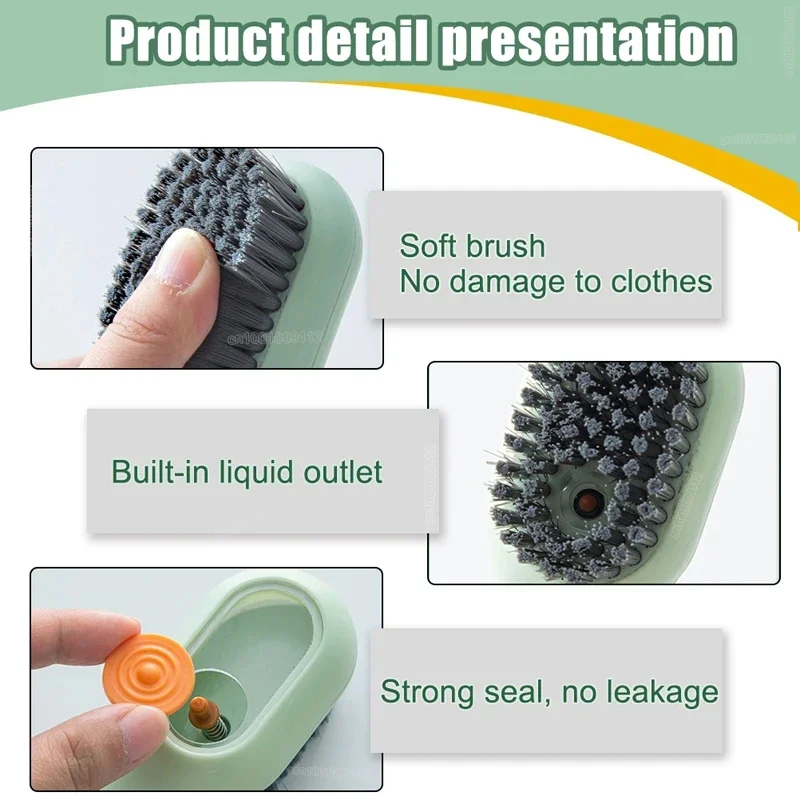 1/2pcs Shoes Brush Automatic Liquid Discharge Multifunction Press Out Shoes Cleaner Soft Bristles Clothes Brushes Cleaning Tool