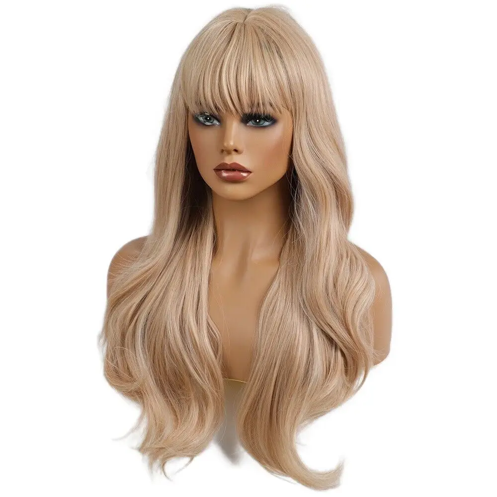 Cosplay wig with bangs no lace Ash Blonde Fashion Heat resistant hair