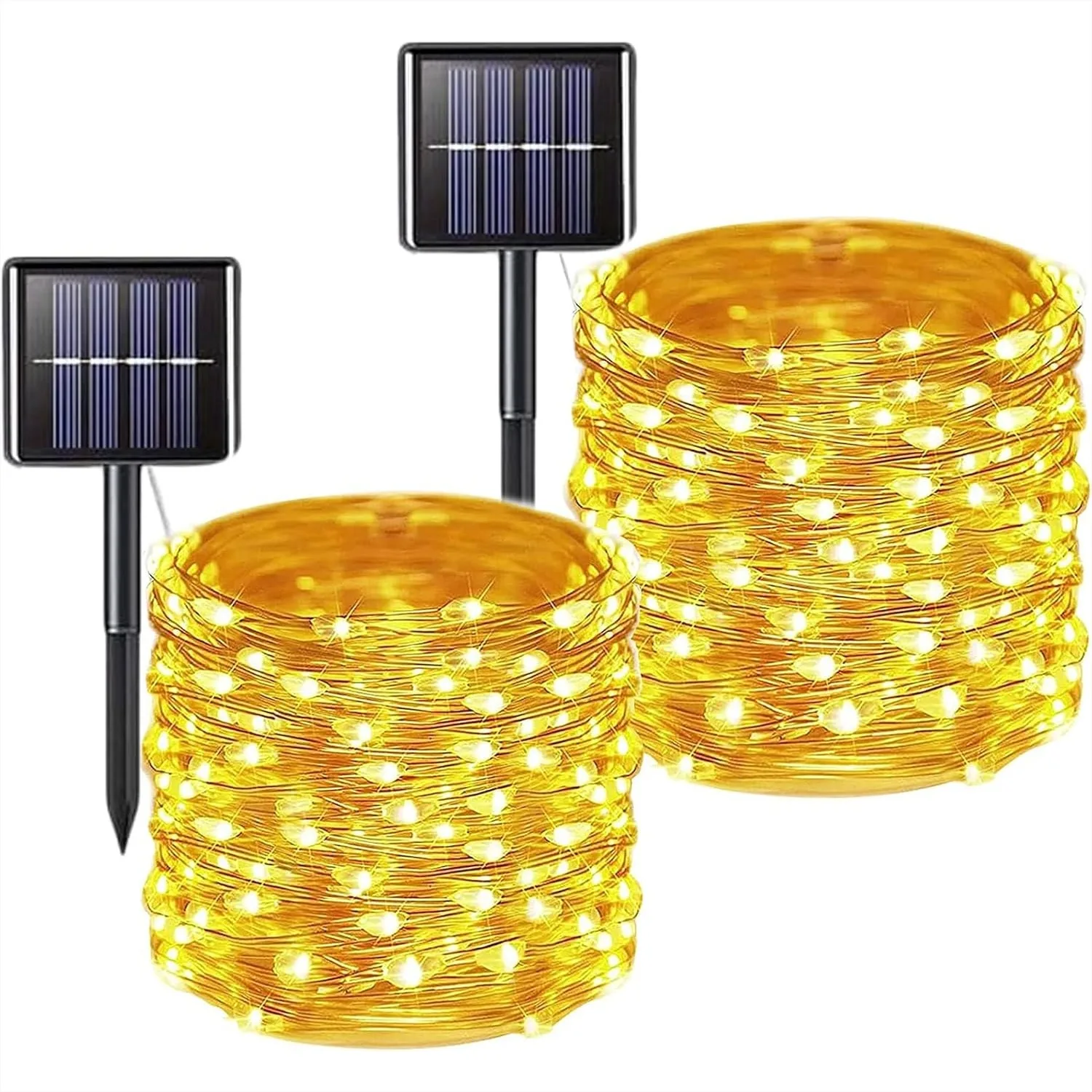 

2 Pack 200 LED 66FT Solar Powered Copper Wire String Lights Outdoor 8 Modes Fairy Lights For Garden Patio Party Warm White
