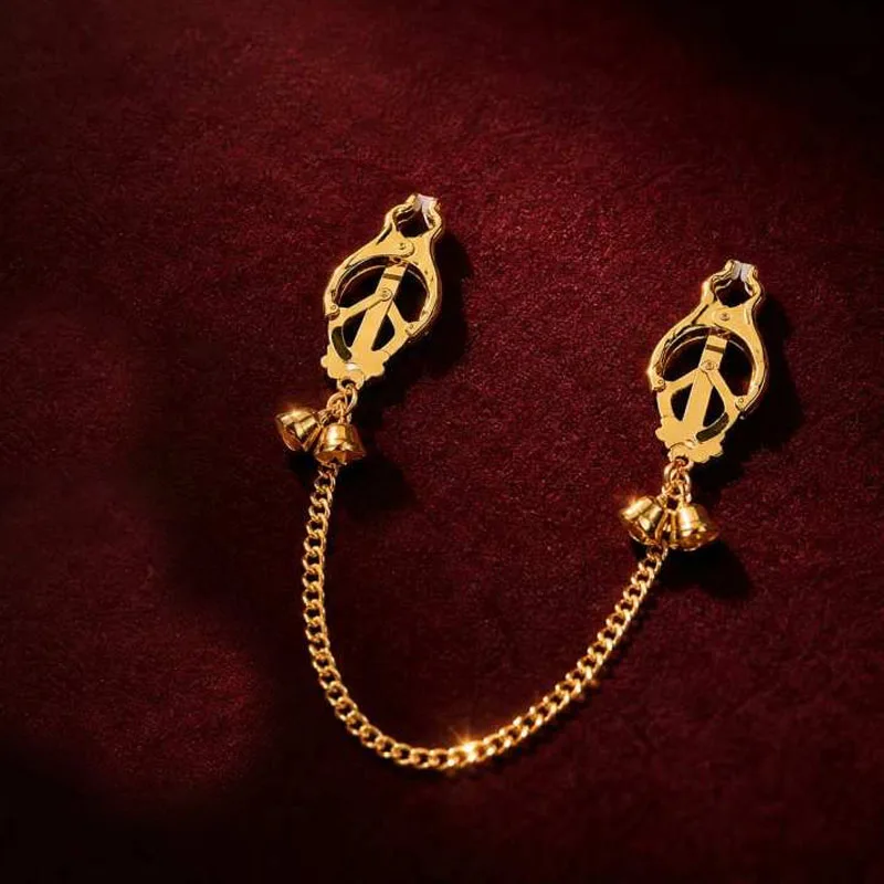 Metal Clips With Chain & Bell Golden Heart Wing Decor Clamp Women Body Jewelry Accessory Couple Party Cosplay Game Decoration