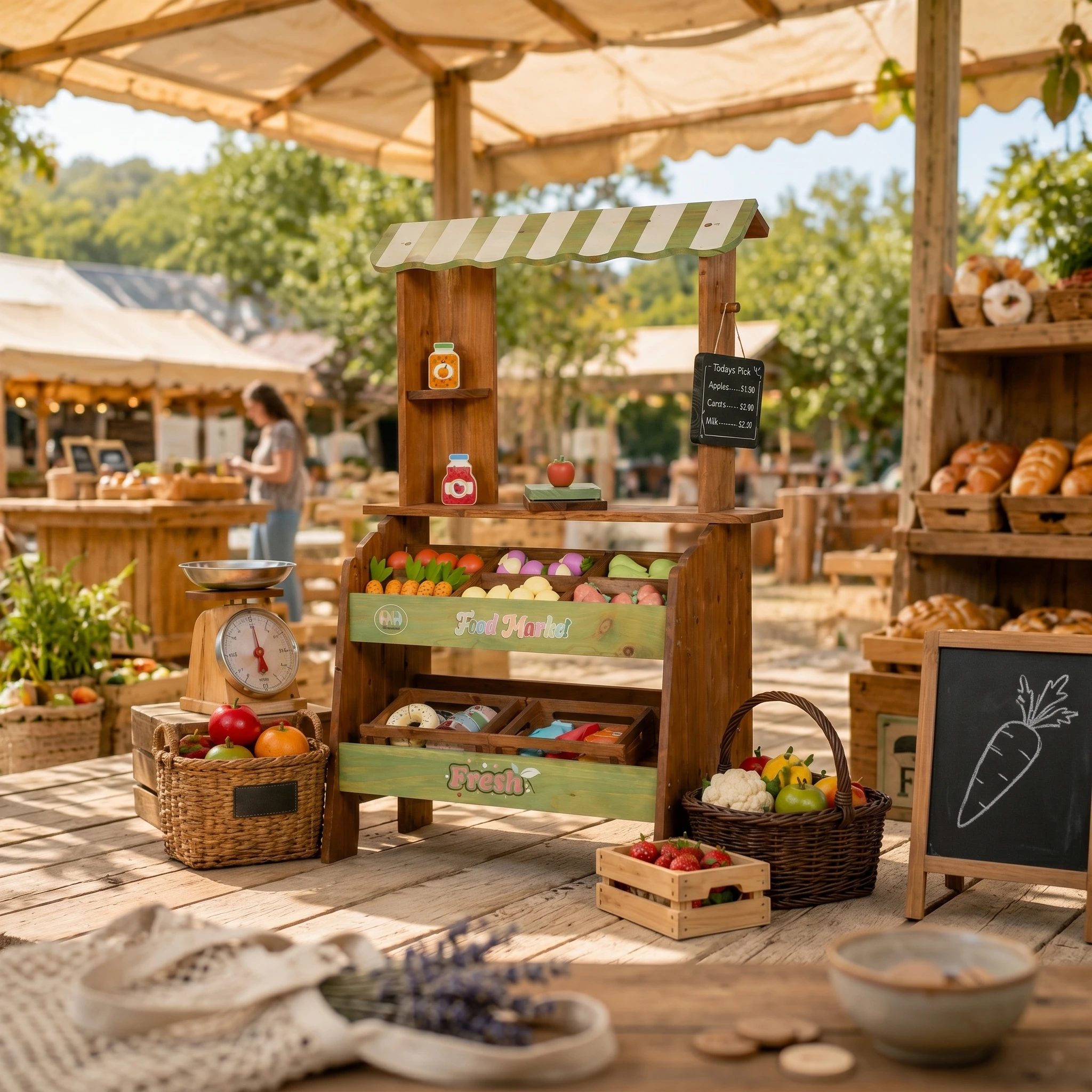 wooden-market-stand-green-accents-grocery-store-playset-selling-stall-toy-storage-shelves