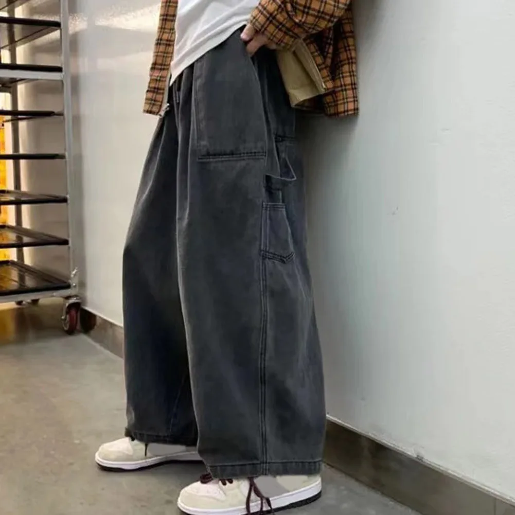 

Mens Pants Regular Solid Color Streetwear Non Stretch 1 Pc Cotton Blend Japanese Harajuku Loose Wide Leg Cargo Pants