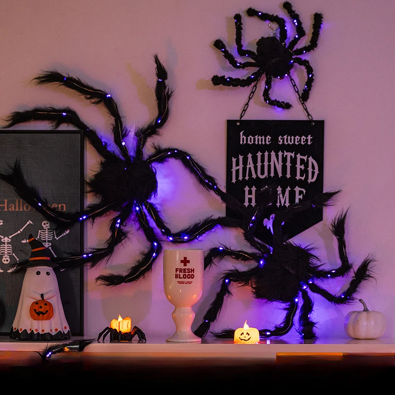 30cm New Halloween Glowing Plush Spider Cute Kawaii Doll Tricky Props Scene Setting Ornament Collection Desktop Display Gift Toy