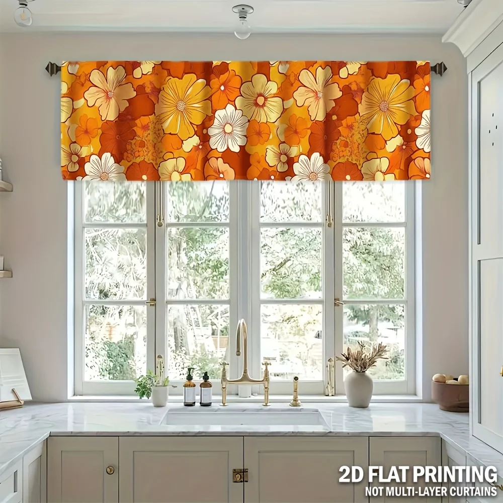VIKAMA Vintage Floral Kitchen Valance Curtain 70s Retro Light Filtering for Cafe Living Room Bedroom