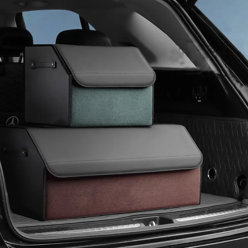 Suede Car Trunk Organizer Box ,Large Capacity Auto Multiuse Stowing Tidying Leather Folding Emergency Tools Food Storage Bag