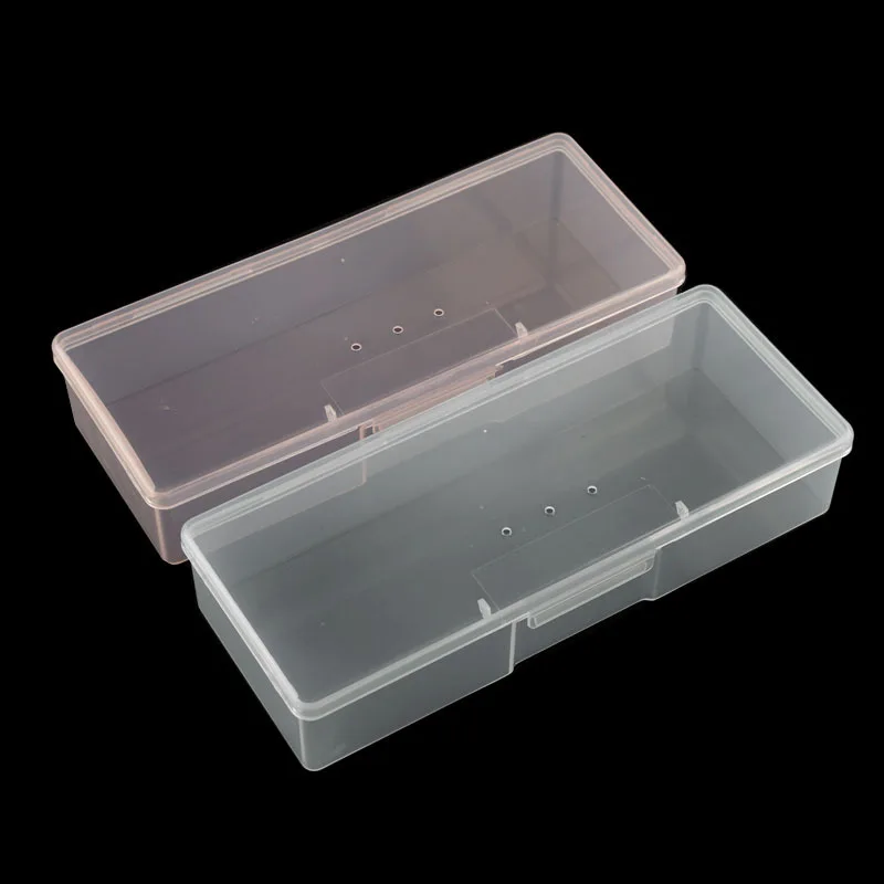 Nail Art Rectangle Plastic Transparent Storage Box Nail Rhinestone Brush Pen Buffer Grinding Files Container Case 193x77x39mm