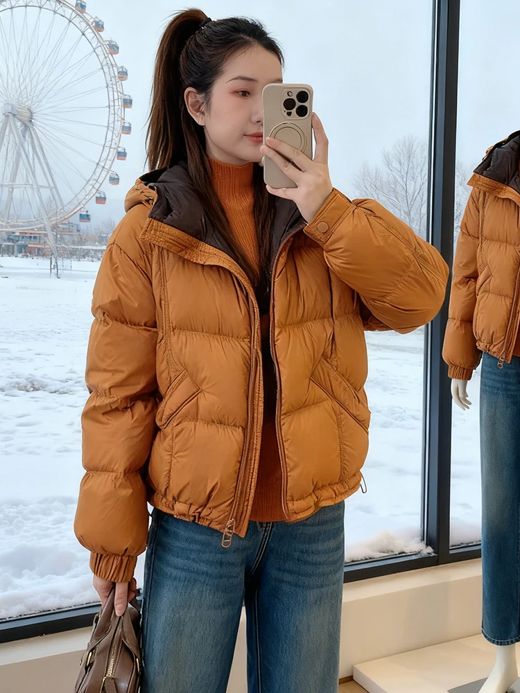 

Женская свободная модная зимняя куртка Ele White Cotton Jaet в европейском стиле, утепленная, с длинными рукавами, на молнии, короткая