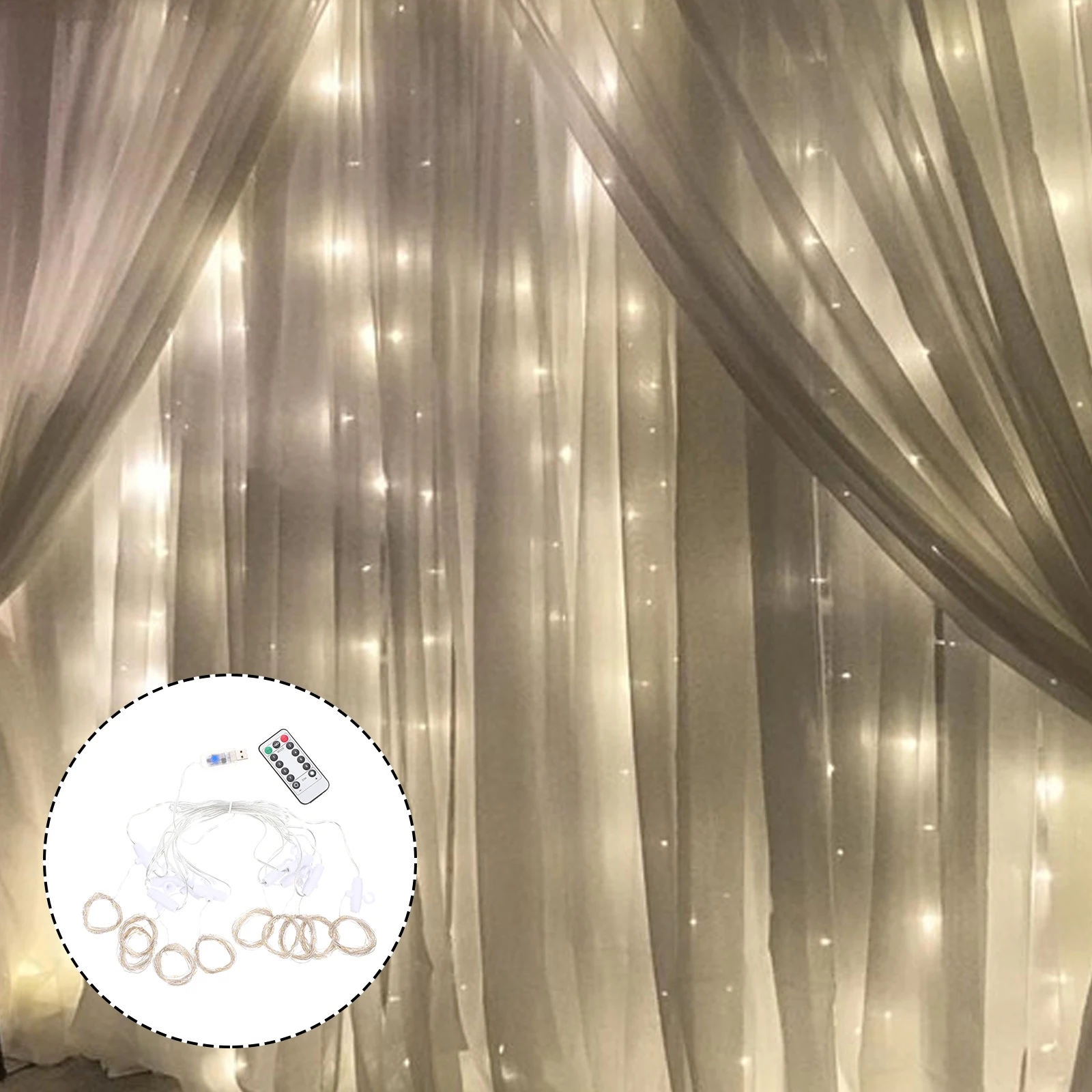 

1Set Curtain LED String Light Decorative for Bedroom Indoor Outdoor Party Room Decor Copper Wire Hanging Lights