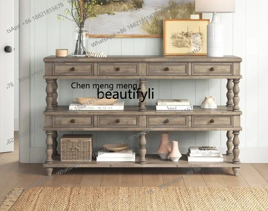 SS ss7486 بهو فرنسي خزانة مدخل كلاسيكية طاولة جانبية لتناول الطعام طاولة مدخل عتيقة، طاولة مدخل من الخشب الصلب الأمريكي