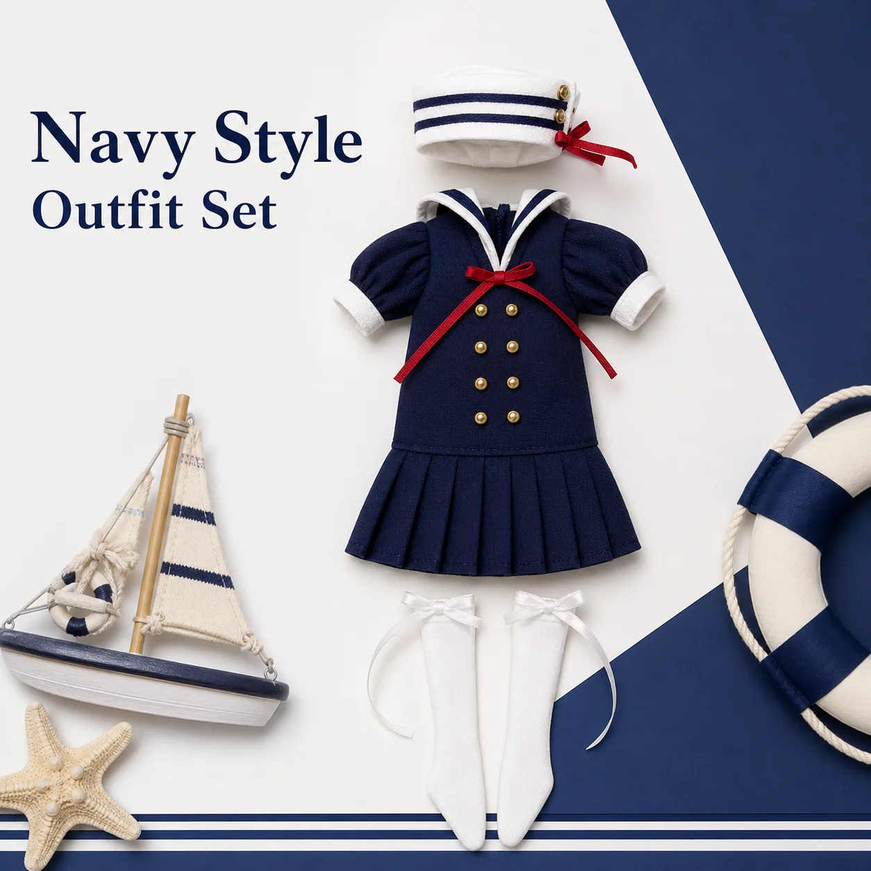 Blythe doll Clothes Accessories Navy Suit Azone Small Cloth OB22 OB24 Electrical Street doll Clothes Sea Suit Sailor Suit Set