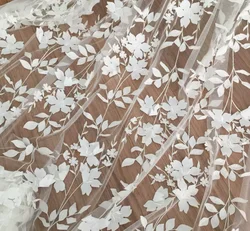 Handmade Leaf Applique Mesh Lace Fabric, Wedding Dress, Long Skirt, DIY Handmade Accessories, RS3591