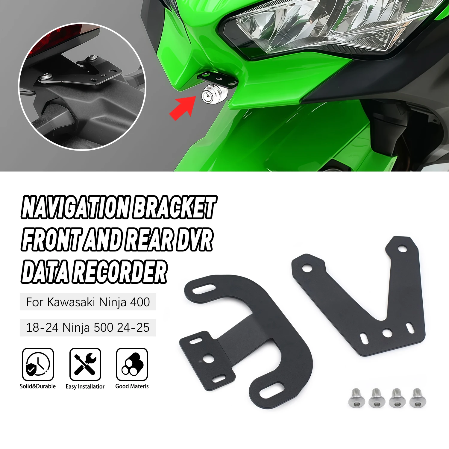 

Motorcycle for Kawasaki Ninja 400 2018-2024 Ninja 500 2024-2025 Front Rear DVR Data Logger GPS Navigation Bracket Holder Stand
