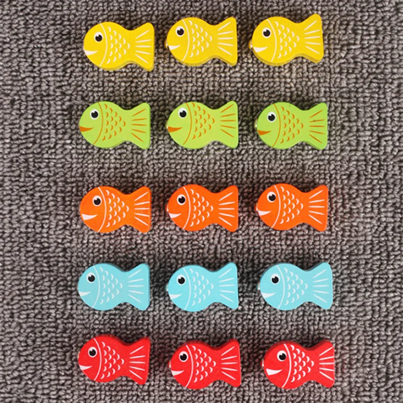 Wooden Magnetic Digital Fishing Game for Children's Fun Insect Catching and Fishing Music Toy Fishing Rod 15 Small Fish Blocks