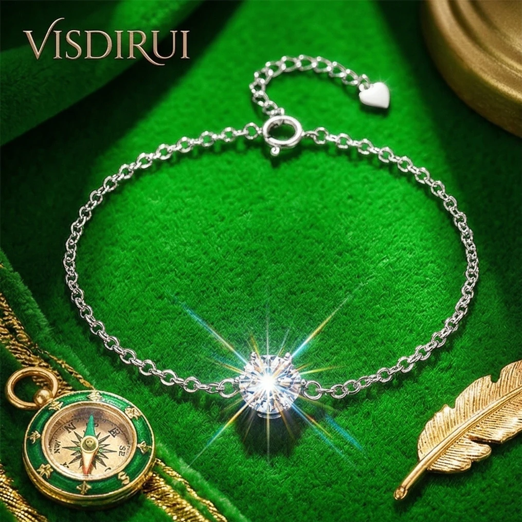 

VISDIRUI 1ct D Color Moissanite Tennis Bracelet S925 Sterling Silver 6.5mm Stone Adjustable Excellent Cut Anniversary Gift