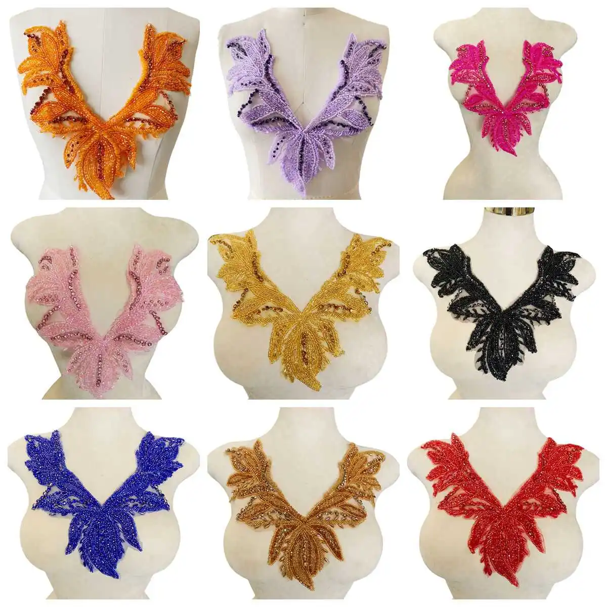 Luxury Handmade Sequin Rhinestone Material DIY Dress V Neck Fabric Accessories Beaded Diamond Crystal Apparel Decoration