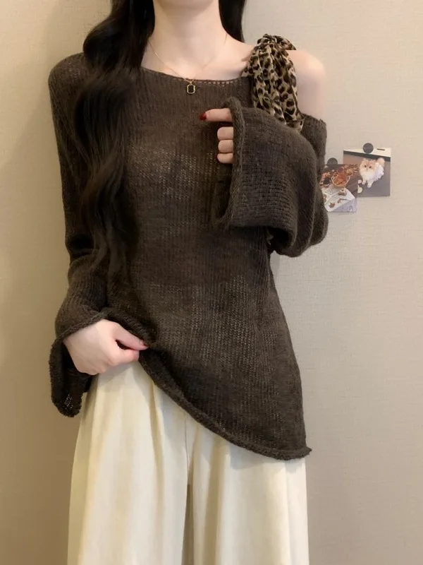 

Women's Long Sve Knitted Sweater Belted oulder Design Autumn Winter Outerwear Loose Fit Slimming Versatile Casual Sle