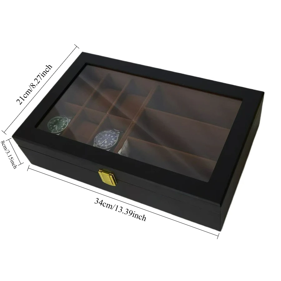 High-end Watch and Glasses Storage Box, Made of Wood with Can Store 6 Watches and 3 Pairs of Glasses, Transparent Glass Display.
