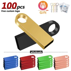 Metal USB 2.0 Flash Drive, Disco U, Memory Stick, Logotipo personalizado, U Disk Presentes, 4GB, 8GB, 16GB, 32GB, 64GB, 100 Pcs, Preço de atacado