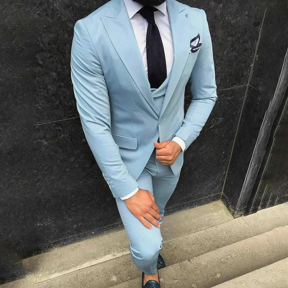 

Chic Peak Lapel Suits for Men 3 Piece (Blazer+Vest+Pants) Fashion Single Button Male Suit Slim Business Casual Wedding Tuxedo
