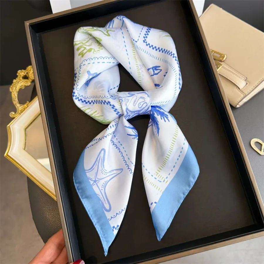 Blue Print Silk Square Scarf W - Bandana Cotton avis et prix