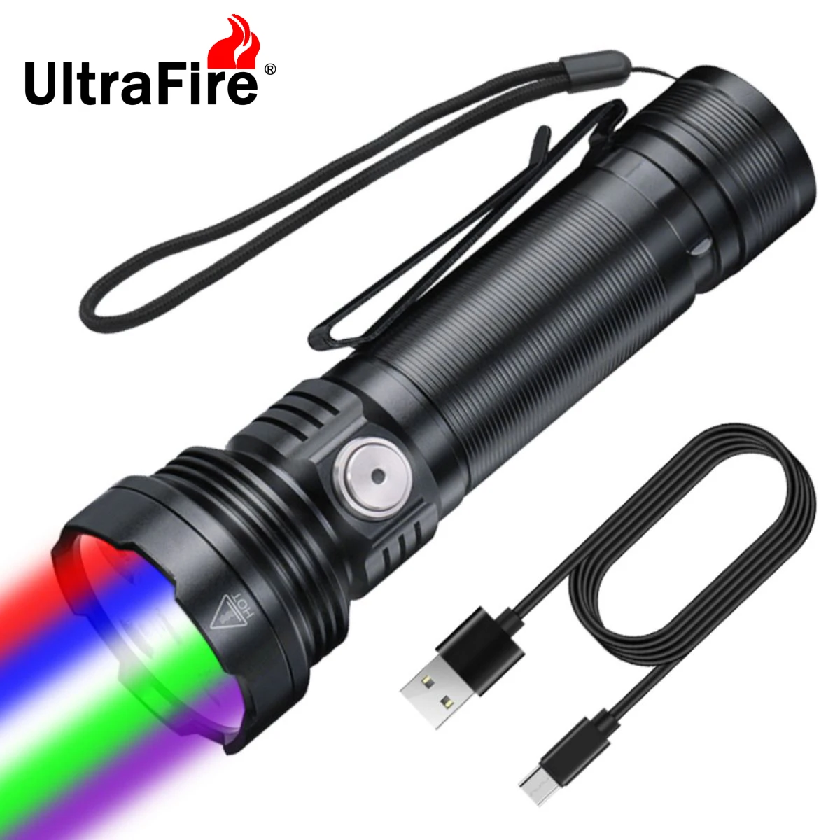 

UltraFire ET28S 5 Color Tactical Multicolor Flashlight 18650/21700 Rechargeable 5 Light RGB LED Torch Light for Camping Hiking