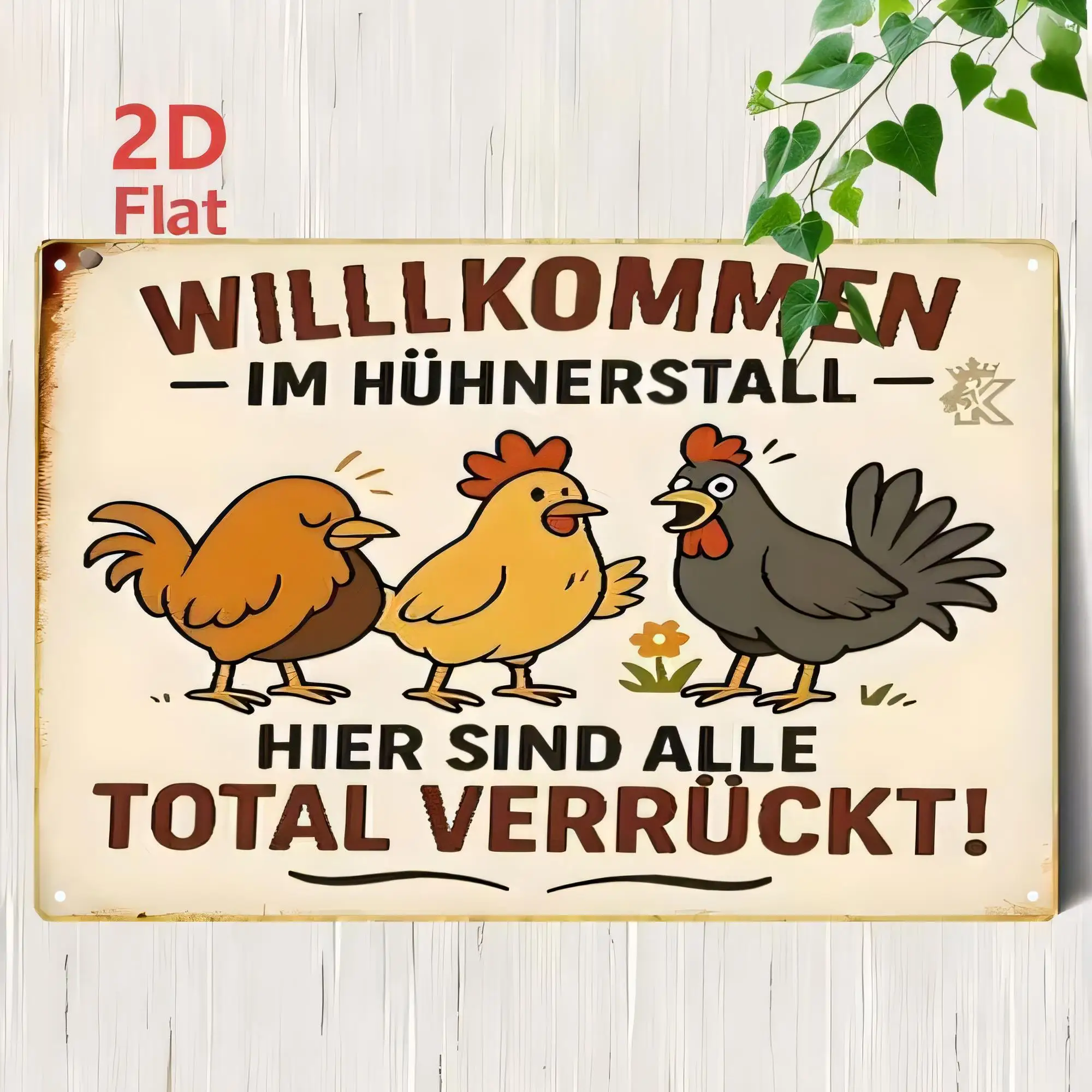Tin Sign  Willkommen Im Hühnerstall Hier Sind Alle Total Verrückt Vintage German Chicken Farm Metal Wall Art Decor for Home Bar