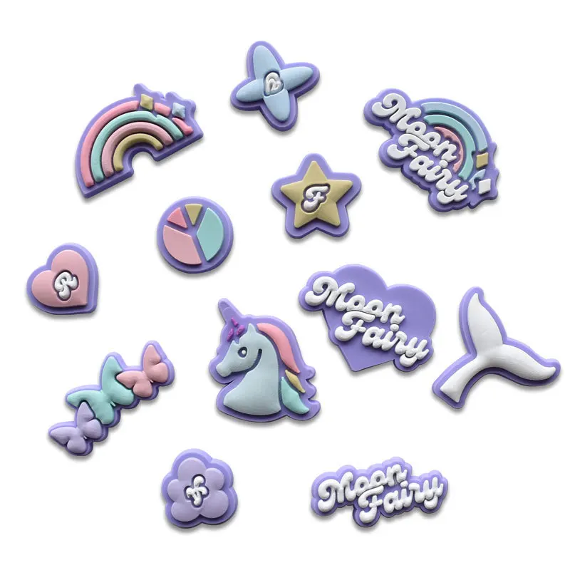 Cartoon Unicorn Hole Shoe Charms Accessories Shoe Buckle Cute Rainbow Fishtail Shoes Flower DIY Shoes Decorations