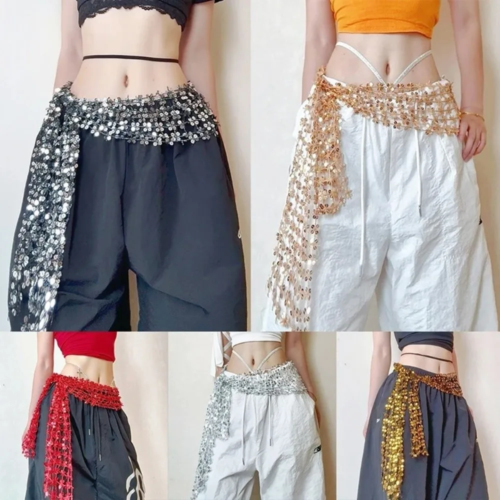 

Шарф с регулируемой талией и блестящими пайетками в стиле хип-хоп, поясная цепочка с кисточками, дизайнерская юбка с запахом