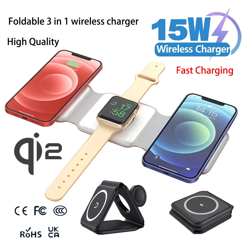

Заводское магнитное беспроводное зарядное устройство 3 в 1, 15 Вт, Qi2, коврик для быстрой зарядки для iphone, зарядное устройство, адаптер питания, портативные зарядные устройства