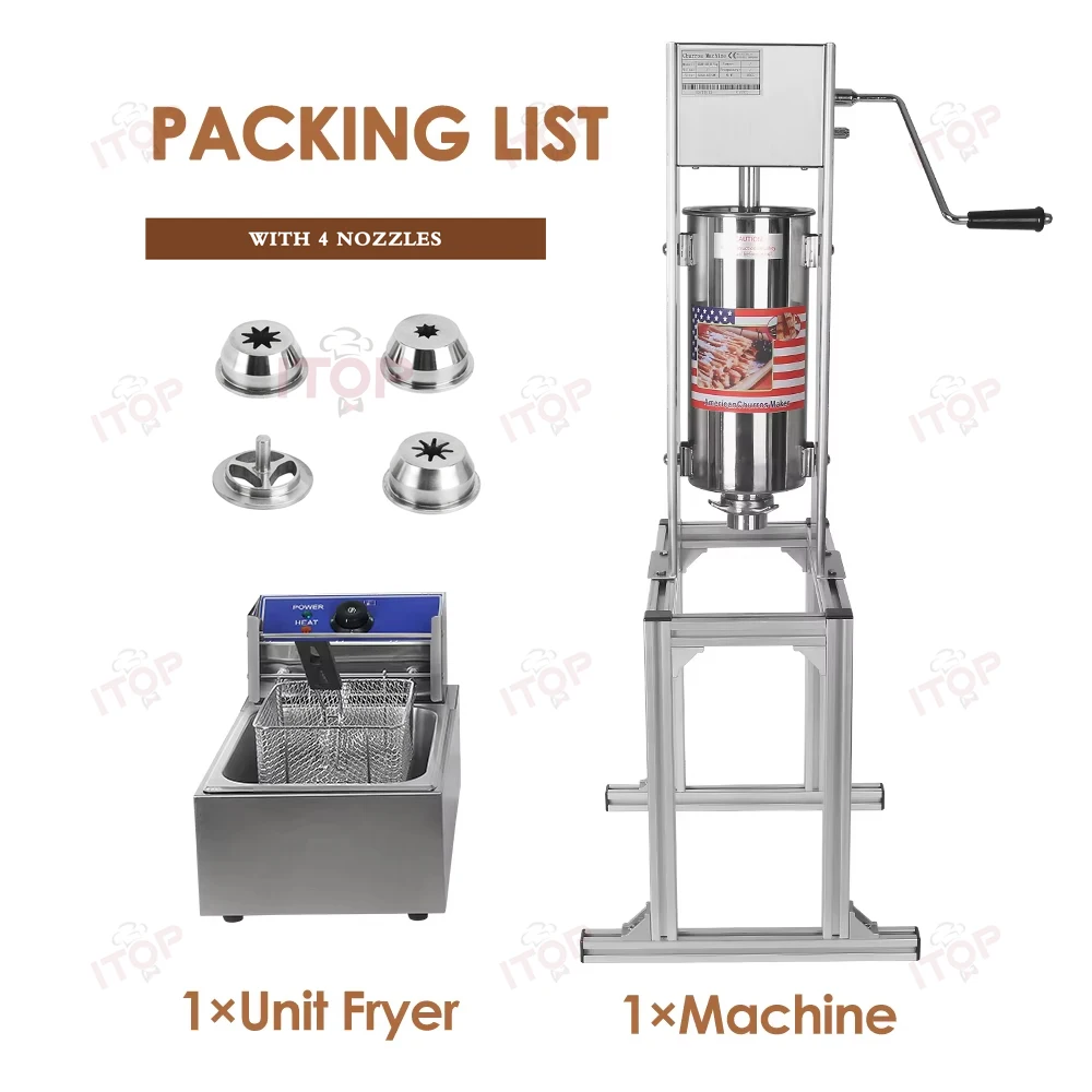 ITOP 헤비 듀티 수동 스페인 Churros 메이커, 6L 전기 딥 프라이어 장치, 튀김용 스테인리스 스틸, 5L