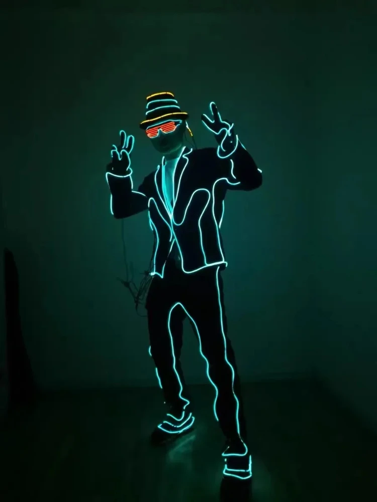 

LED Cosplay Men Dance Costume Wear Party Stage Performance Robot Nightclub Halloween Rave Outfit Light Up DJ Bar Clothes Circus