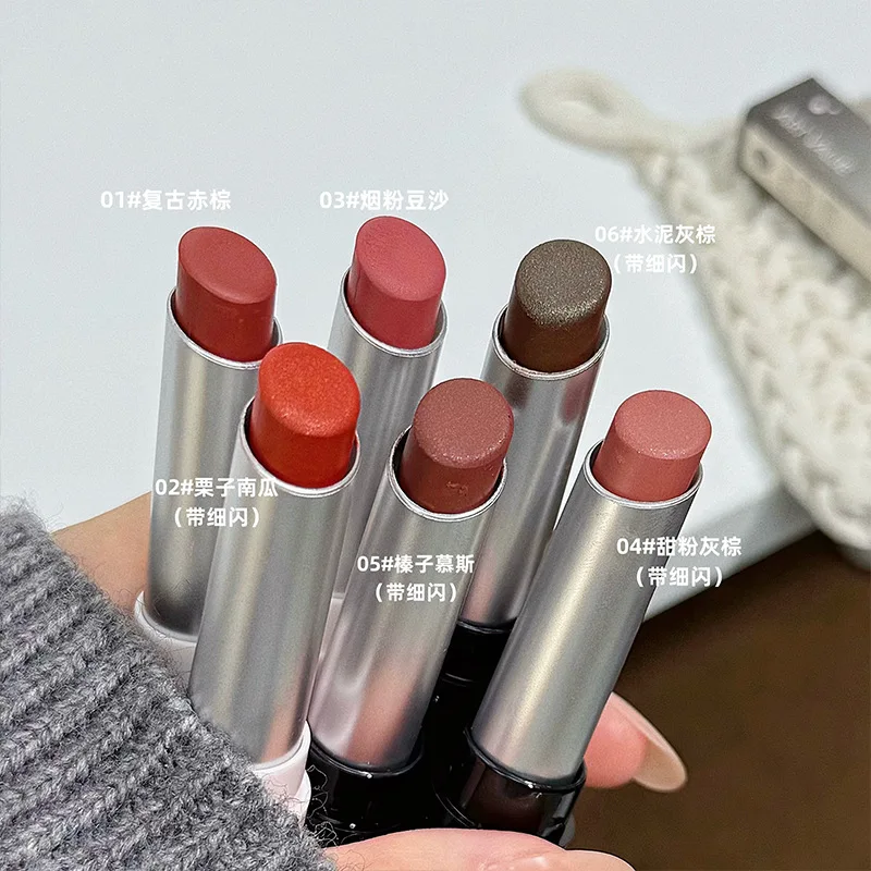 Waterproof Sweatproof Not Fade Lip Gloss Cement Gray Brown Low Gloss Lipstick With Fine Shine Tobacco Pink Lip Stick Makeup