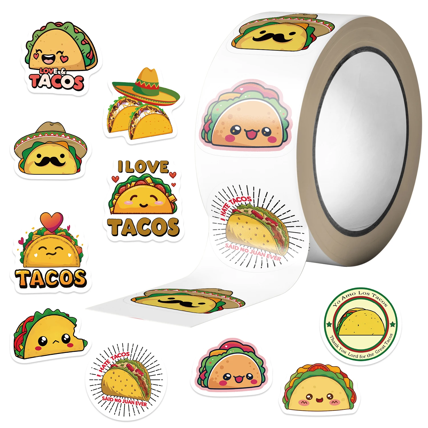 500 Uds Taco postre comida pegatinas rollo pegatinas de vinilo álbum de recortes diario portátil parachoques monopatín botellas de agua ordenador