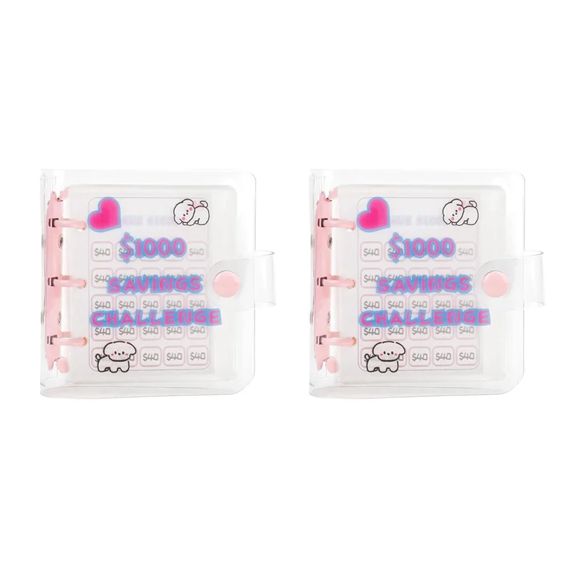 2 STUKS 1000 Besparingen Uitdagingsbinder Met Mini Envelop Besparingen Uitdagingsboek Roze PVC Herbruikbare Budget Bindmiddel Boek