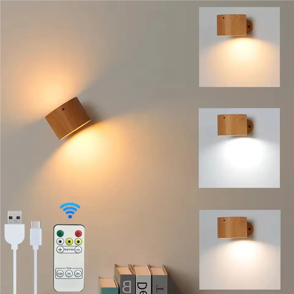 

Светодиодный настенный светильник с двумя головками, сенсорным управлением, дистанционным управлением, вращением на 360 градусов, USB-зарядкой, портативный ночник для спальни, декоративный светильник-бра