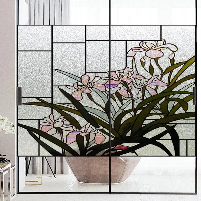 Removable Static Cling Privacy Film Frosted Glass Floral Pattern Custom Cut Sticker for Home Office Window Decoration