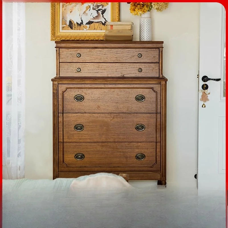 

Solid wood chest size apartment bedroom storage French retro living room five pumping storage side cabinet