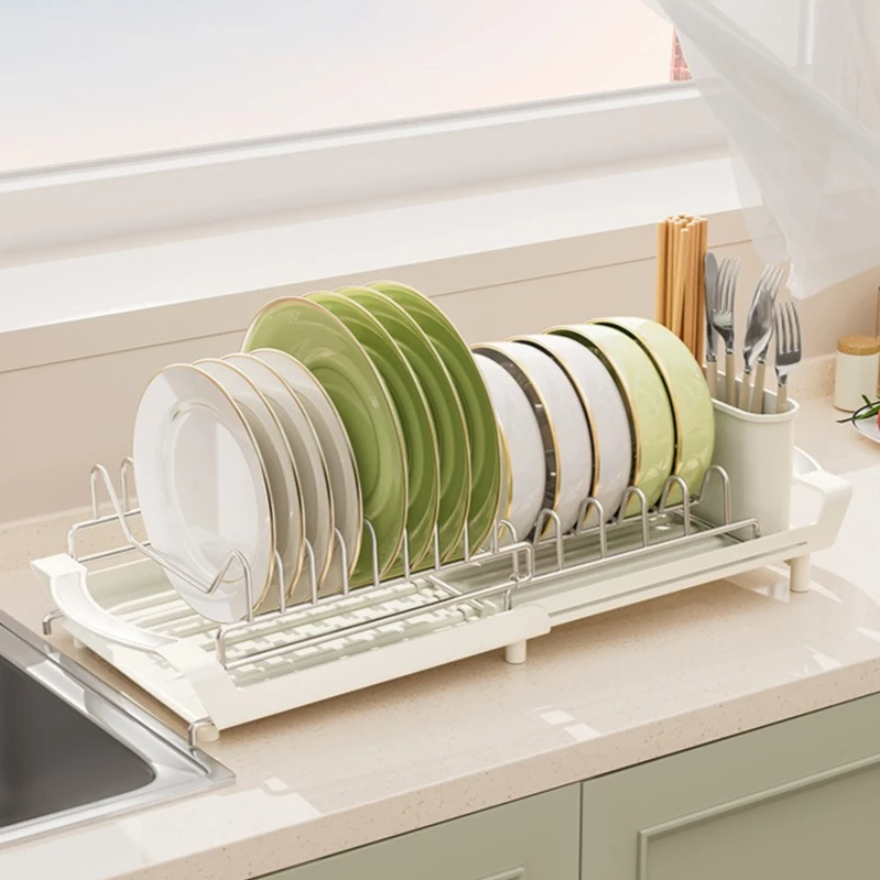 

Stable Retractable Dish Drain Rack Kitchen Knives and Forks Chopsticks Storage Shelf Sink Side Narrow Dish Rack