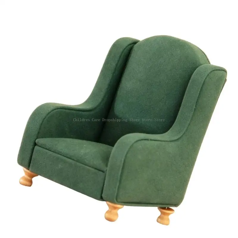 مجموعة أريكة بيت الدمية الواقعية، وسادة من القماش الزهري، قاعدة خشبية، كرسي بذراعين، نموذج تمثال 1/12، نموذج عرض المشروع #4