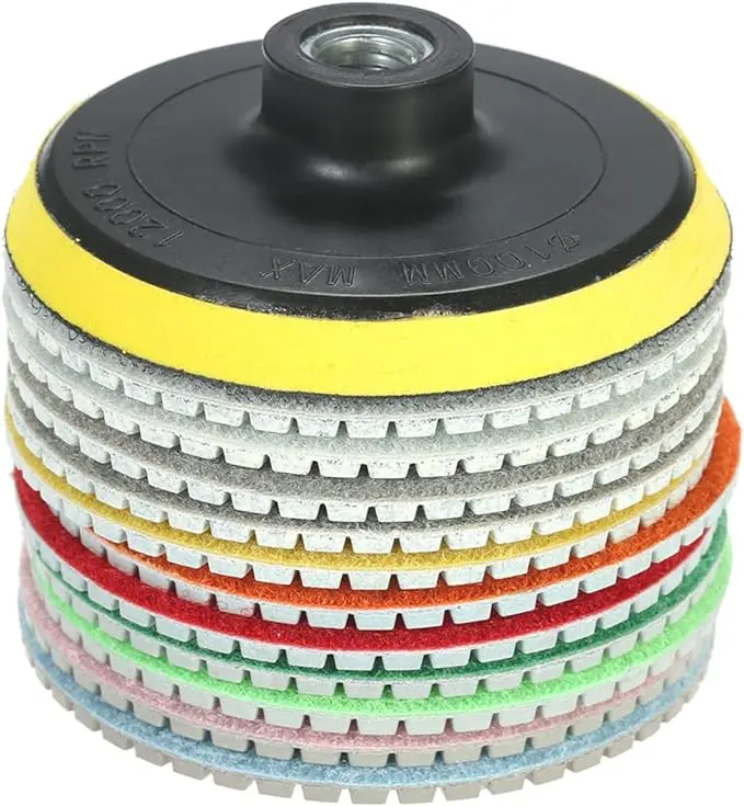 

Набор полировальных подушечек 4 дюйма. Алмазные влажные полировальные подушечки. 11 полировальных дисков + 1 подушечка Для гранита, мрамора, камня, плитки, бетона.