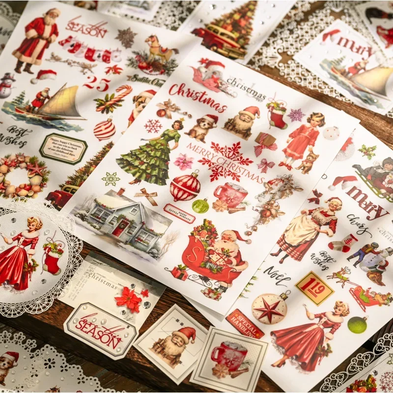 3 Sheet Large Christmas RUB ON Transfer Stickers Junk Journal Vintage Lady Stickers DIY Album Scrapbooking Craft Stickers